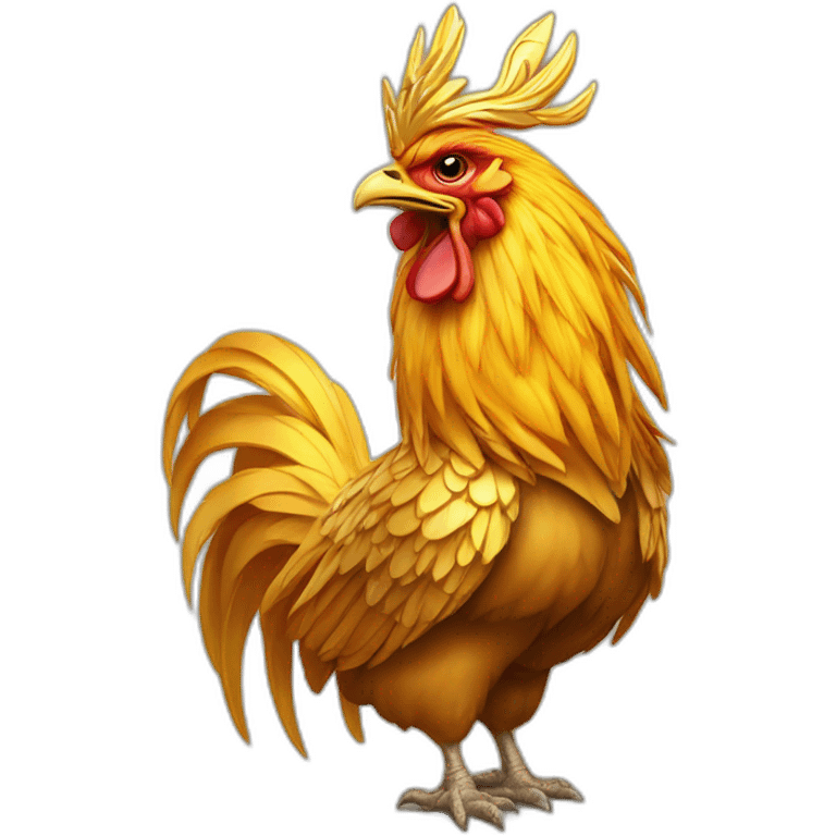 proud and howling golden phoenix rooster with a crown on its head emoji