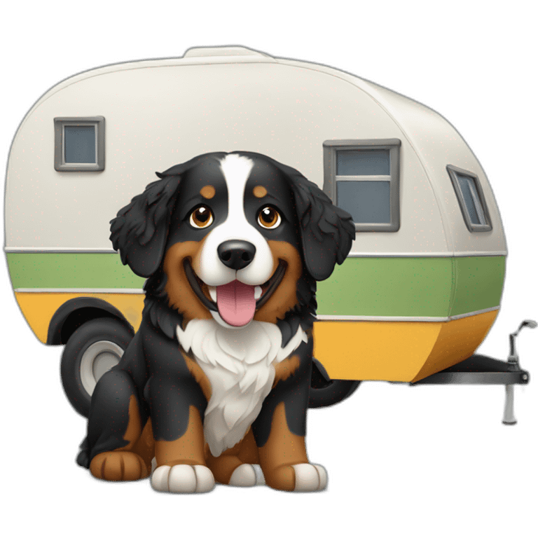 Bernese mountain dog travelling with a camper emoji