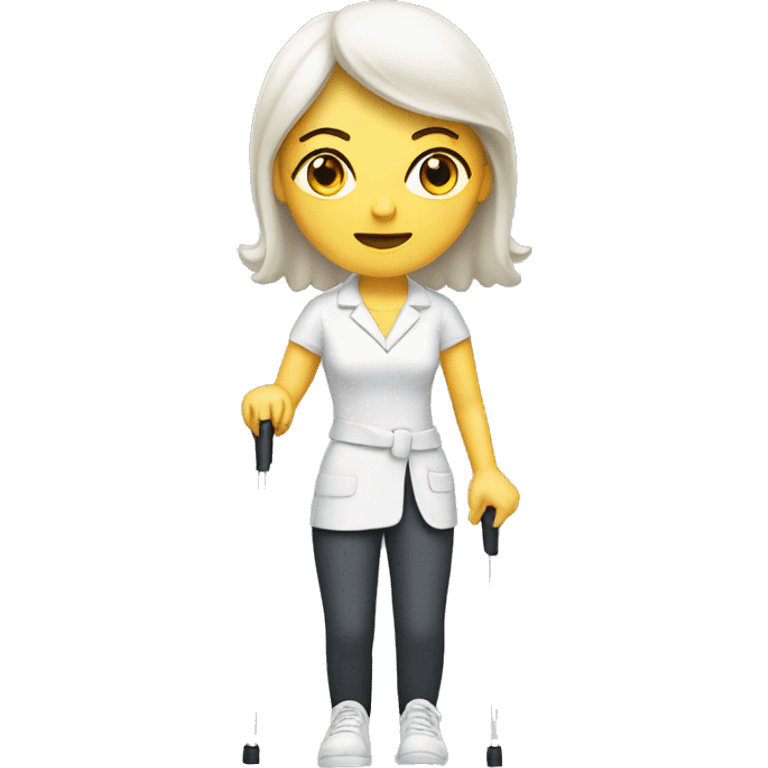 White lady with a broken leg on crutches emoji