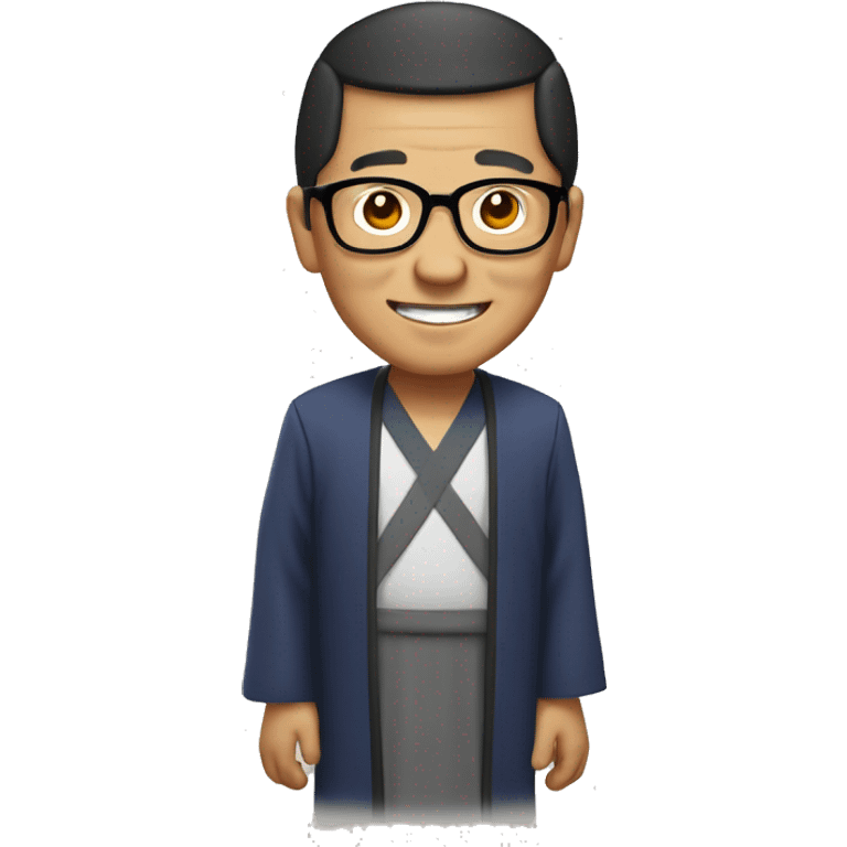 old hmong priest with black hair, smiling with teeth and glasses emoji