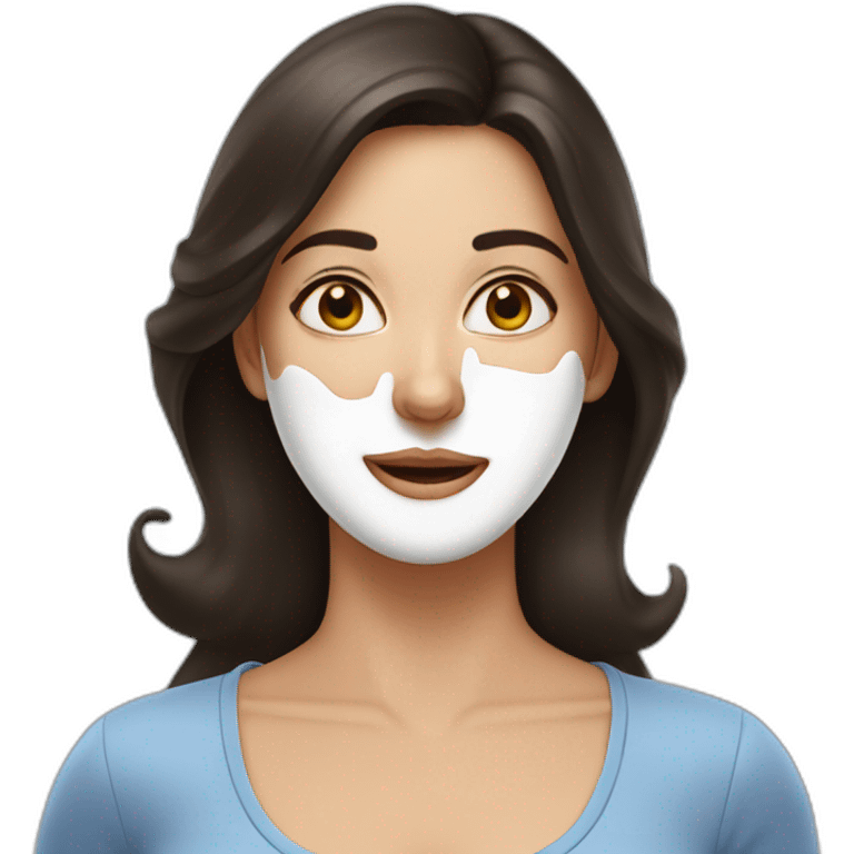 Brunette Woman with milk spilled on her face with satisfactory expression emoji