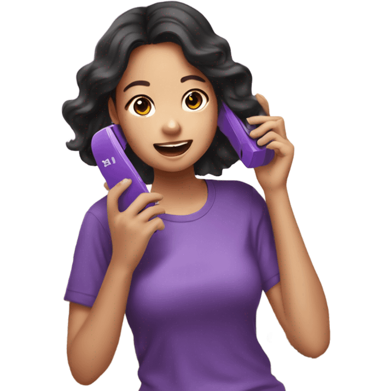 a corean girl using a purple phone inside of her house emoji