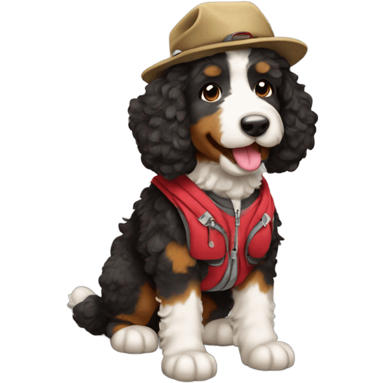 Bernedoodle dressed as hiker emoji