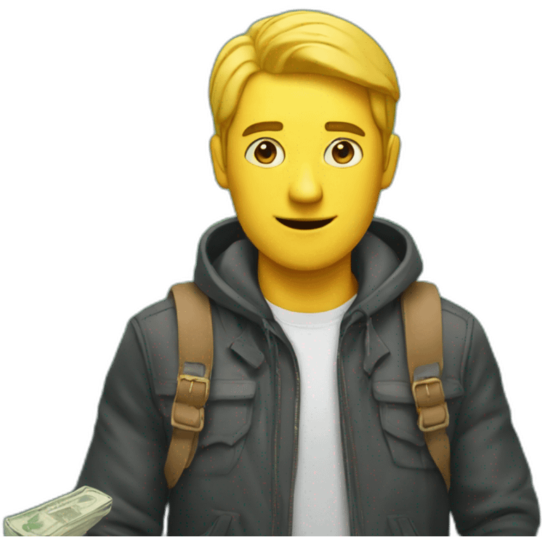 man with overloaded bag with money emoji