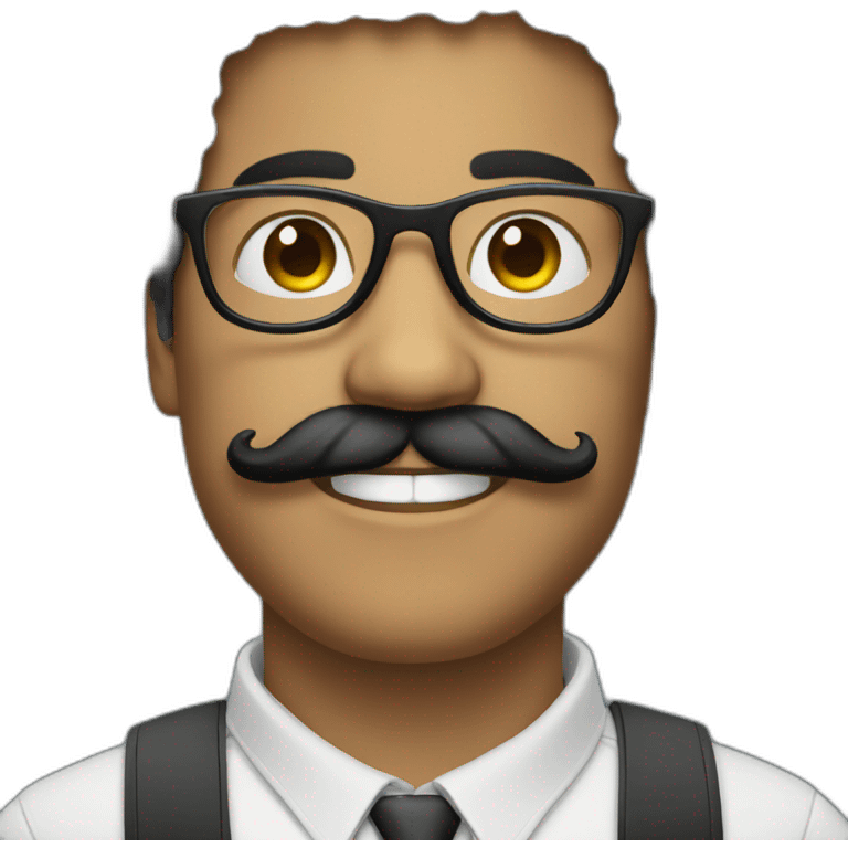 Man with black hair Afro and glasses and moustache  emoji