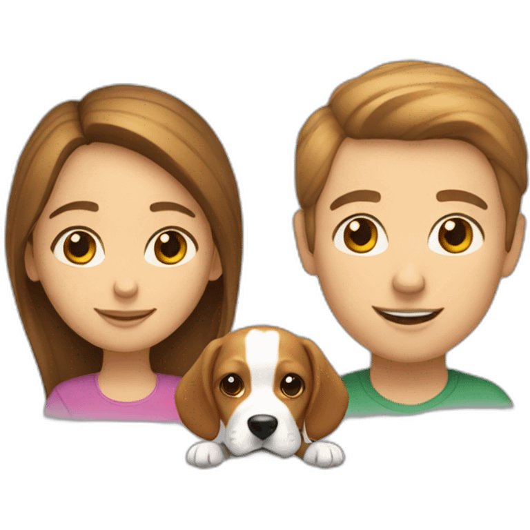 Brown hair White boy and girl with beagle Sit on couch emoji