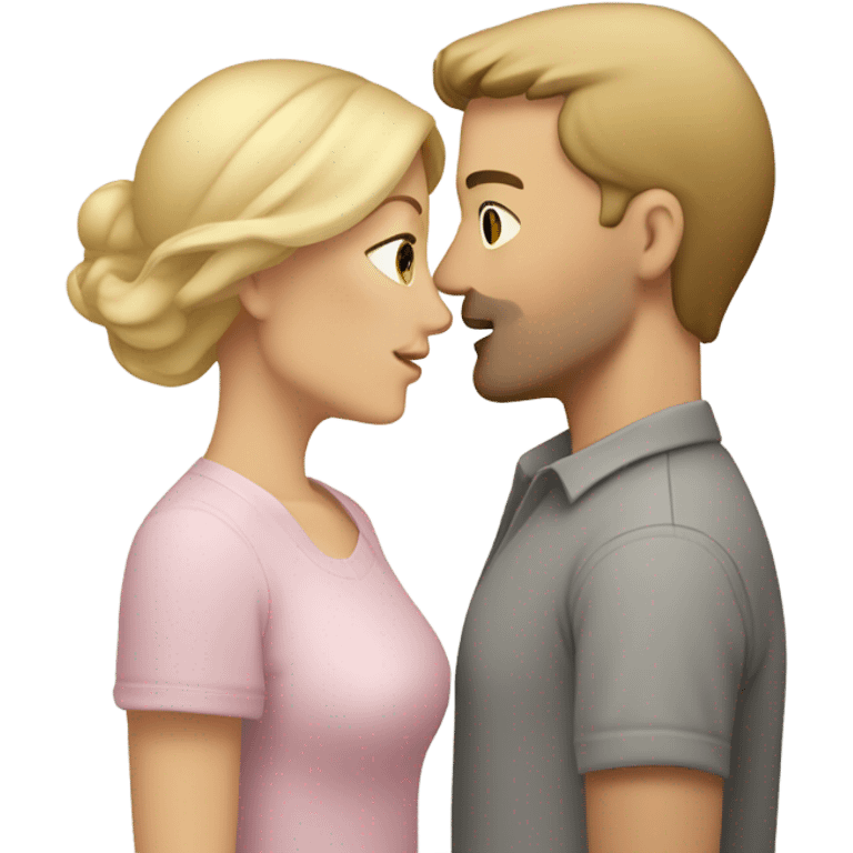 white woman with blonde hair and a light pink shirt kissing a white man with short brown hair wearing a grey shirt emoji