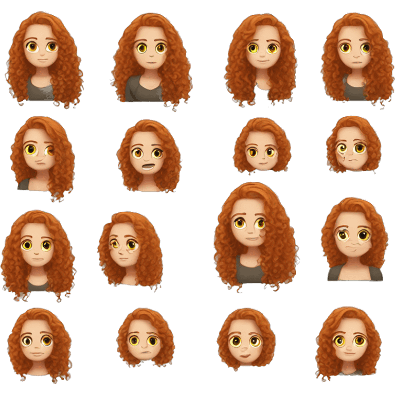 Long curly ginger hair cute art girl emoji