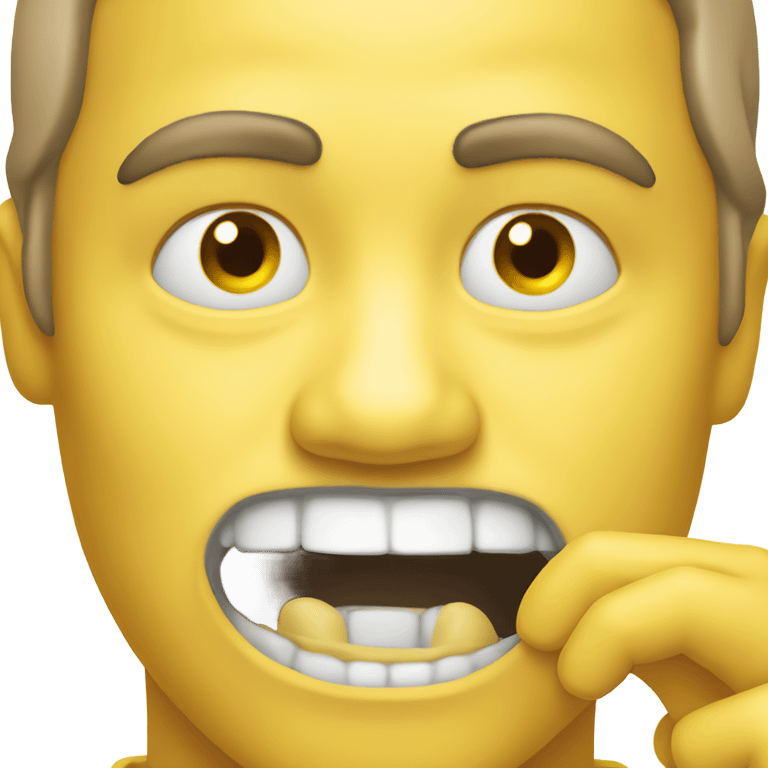 A yellow normal emoji with sucked in cheek bones moving its finger across its jawline emoji