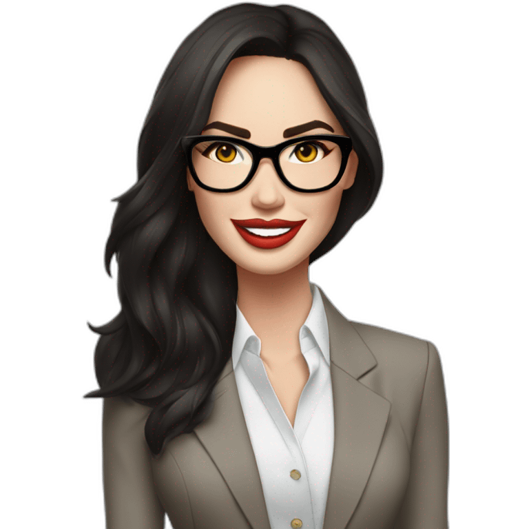 Megan Fox sonriente con lentes y blazer emoji