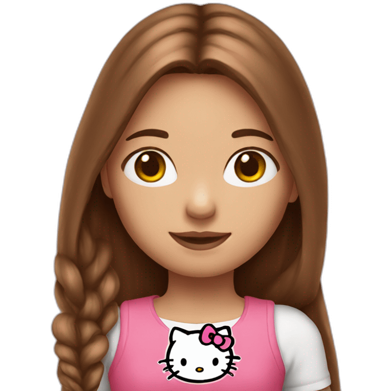 girl with long brown hair dressed with hellokitty emoji