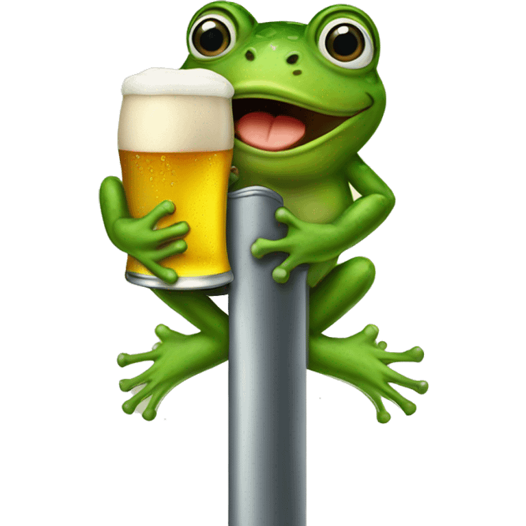 Frog on a pole holding a beer emoji