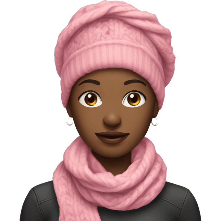 Pink winter pretty black woman with winter pink neck scarf  emoji