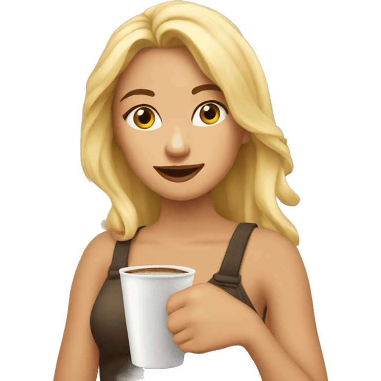 Una chica rubia tomando un café  emoji