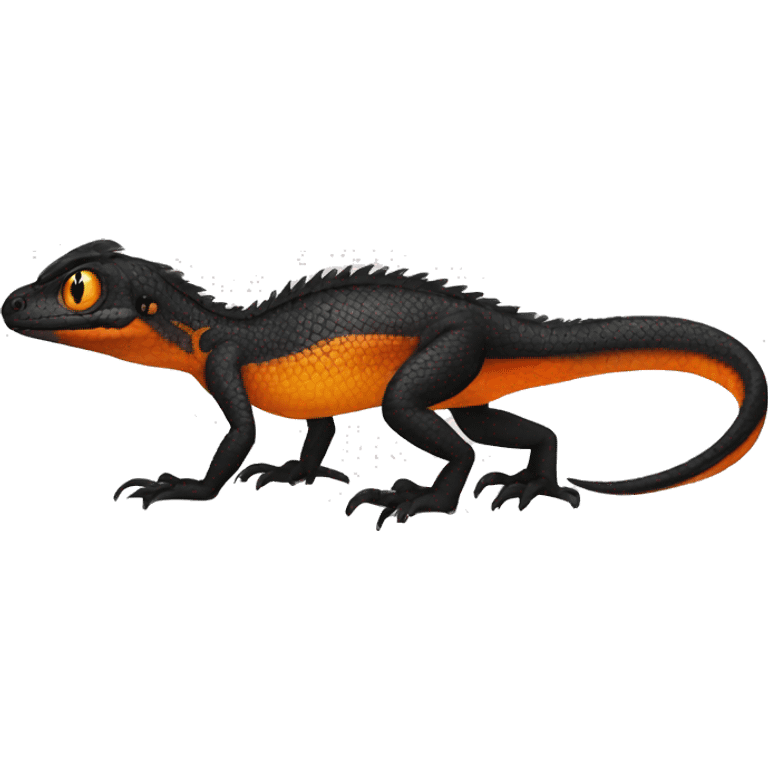 Black Shiny Lizard-Reptile-Raptor-Fakémon with Orange belly Full Body emoji