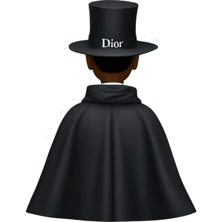 back profile of black magician, cape that says Dior, text Dior emoji