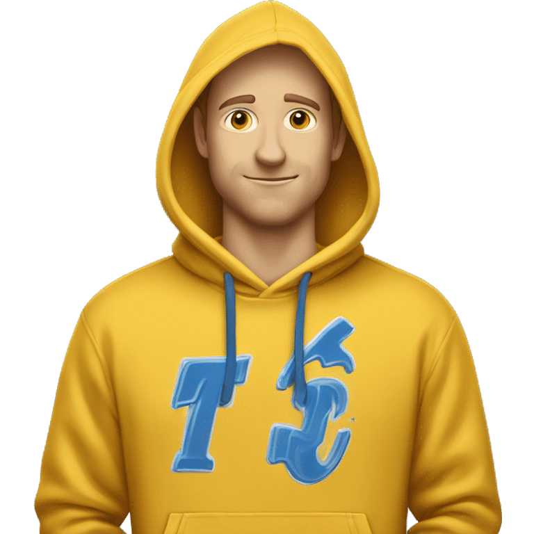 White guy wearing yellow hoodie that says butterfinger on it emoji