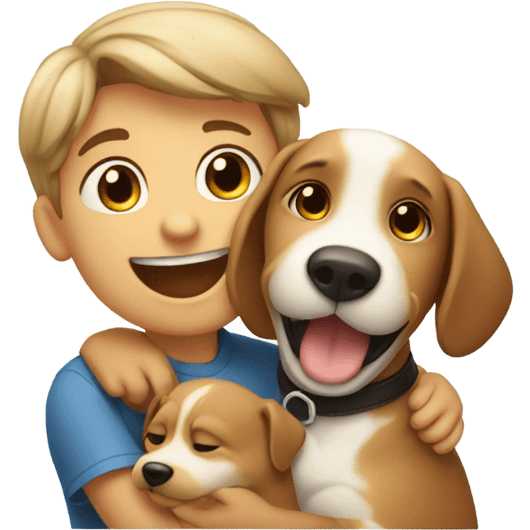 Boy and girl and dog sharing a hug emoji