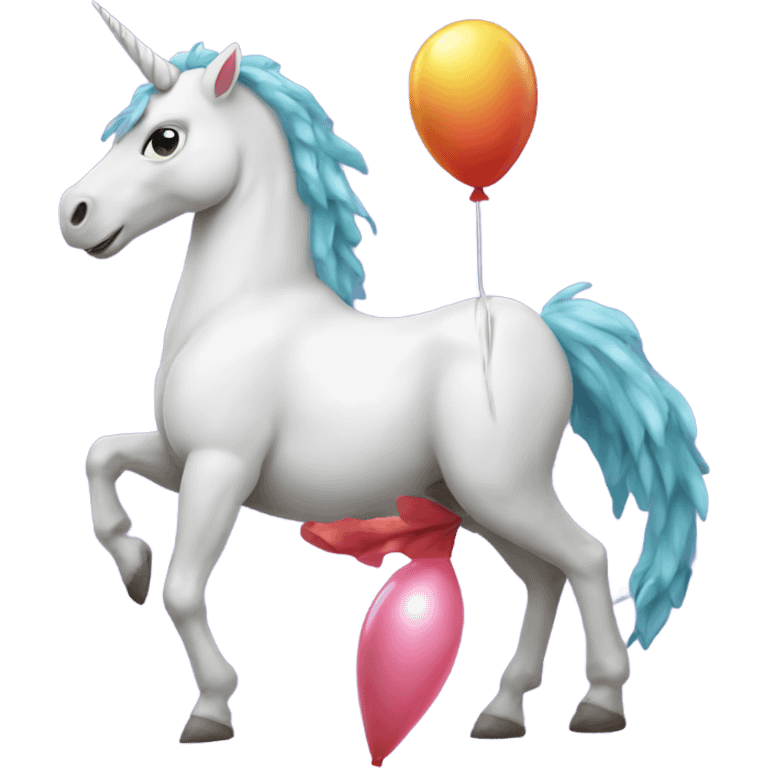 Unicorn holding a balloon with A dinosaur on it emoji