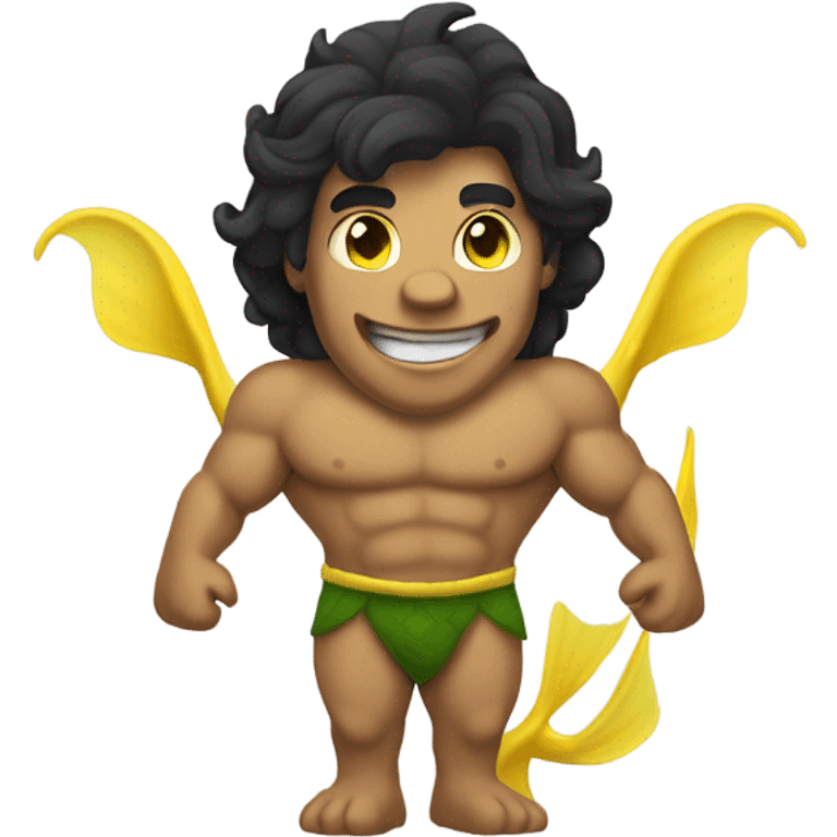 Tan muscular merman with yellow tail and dark hair emoji