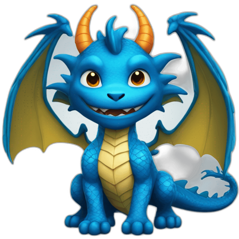 a blue dragon with wings and a superhero costume with crossed arms emoji