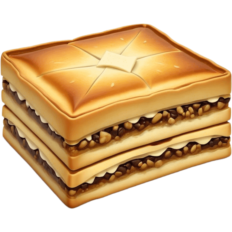 Martabak Cinematic Realistic Martabak Dish Emoji, depicted as a single, square slice of sweet, thick martabak with a rich, indulgent filling, rendered with detailed textures and vibrant, appetizing lighting. emoji