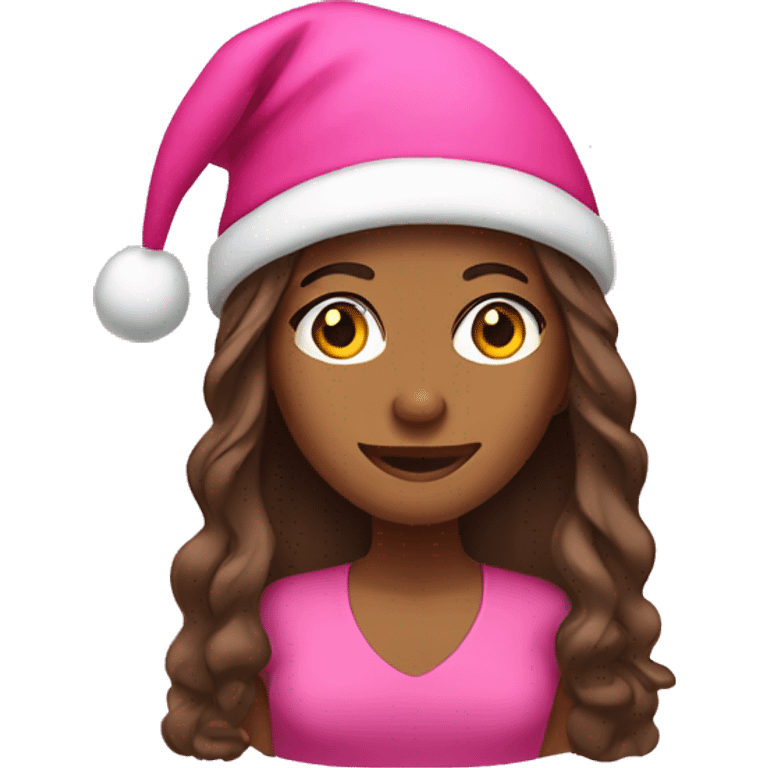 brown skinned woman with long hair in pink christmas hat  emoji