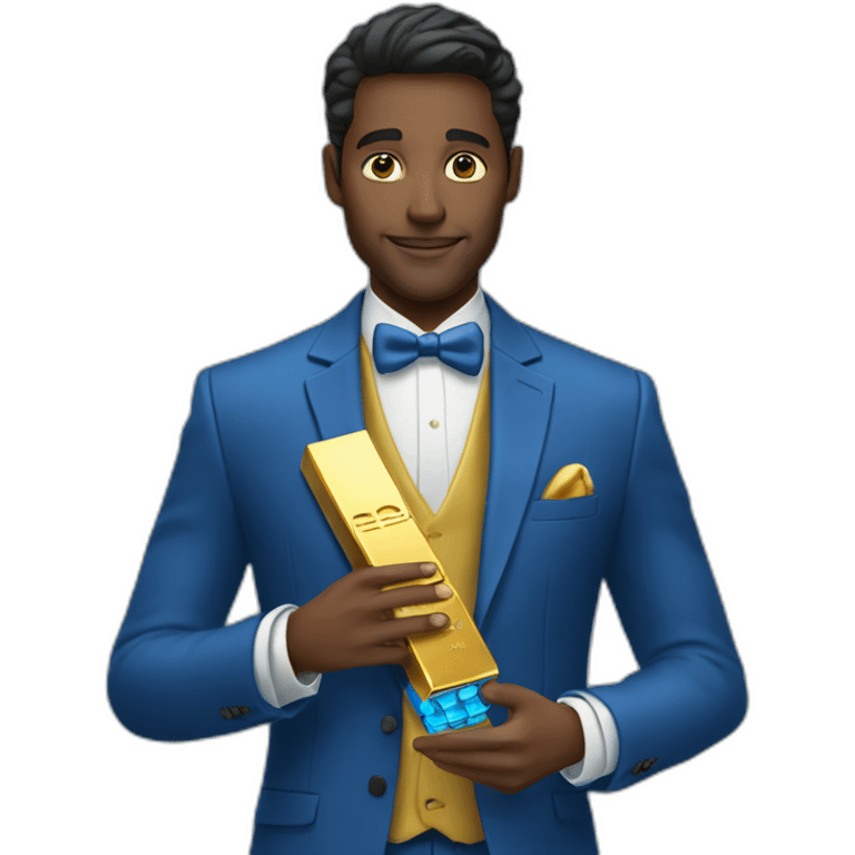 Posh-man-with-blue-suit-offering-goldbar emoji