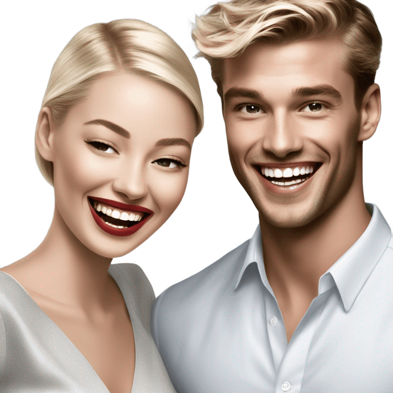 Hyper Realistic beautiful dior model laughing with a handsome male model  emoji