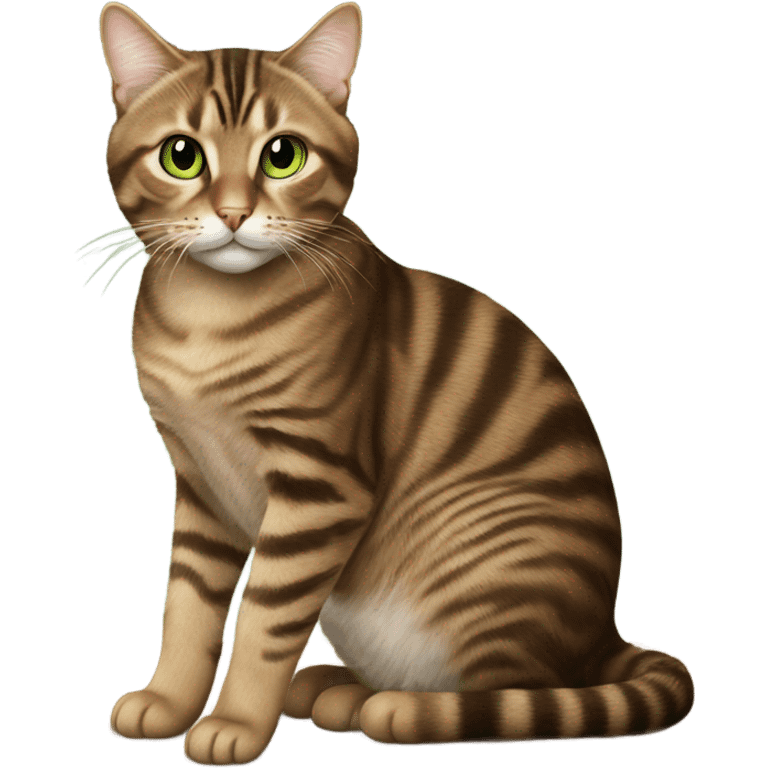 Brown tabby cat with green eyes sitting on a table emoji