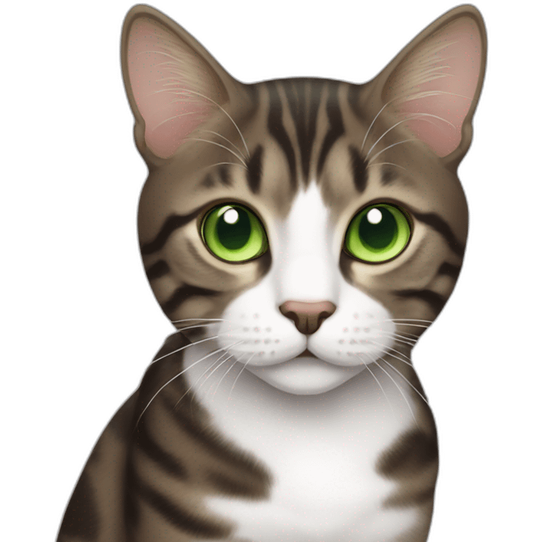 Dark Brown and white tabby cat with green eyes emoji