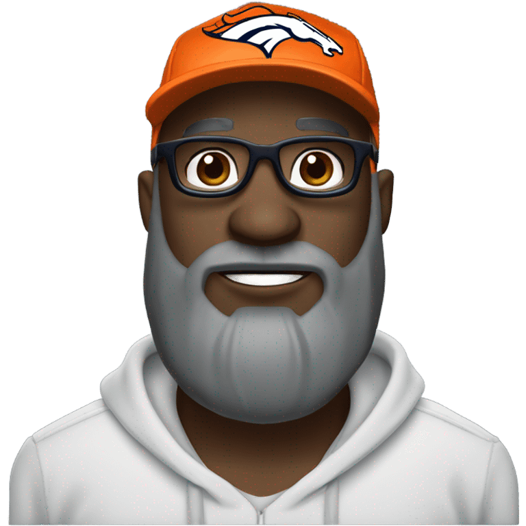 Bald black guy dark grey long beard wearing Denver broncos cap and sunglasses  emoji