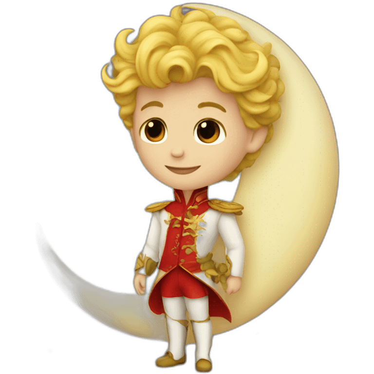 Little prince with red rose on the moon emoji