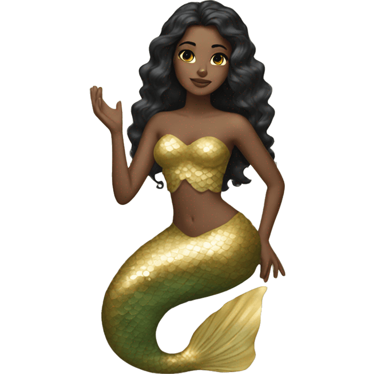 Ethereal gold mermaid with olive toned skin and black hair  emoji