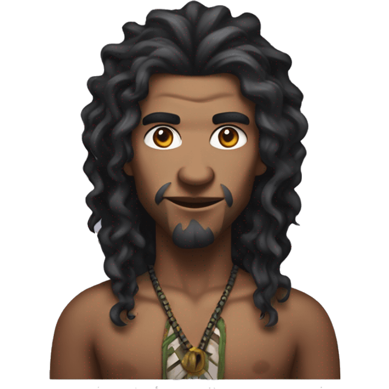 A modern witchdoctor, a male pointed ears with long black curly hair. emoji