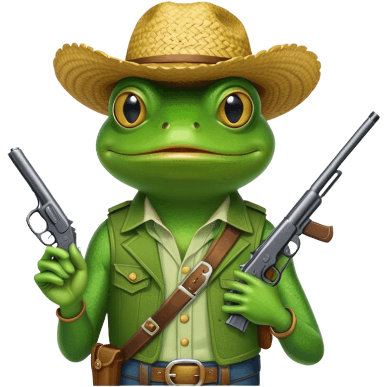 Frog cowboy with a piece of straw in his mouth and a gun holstered  emoji