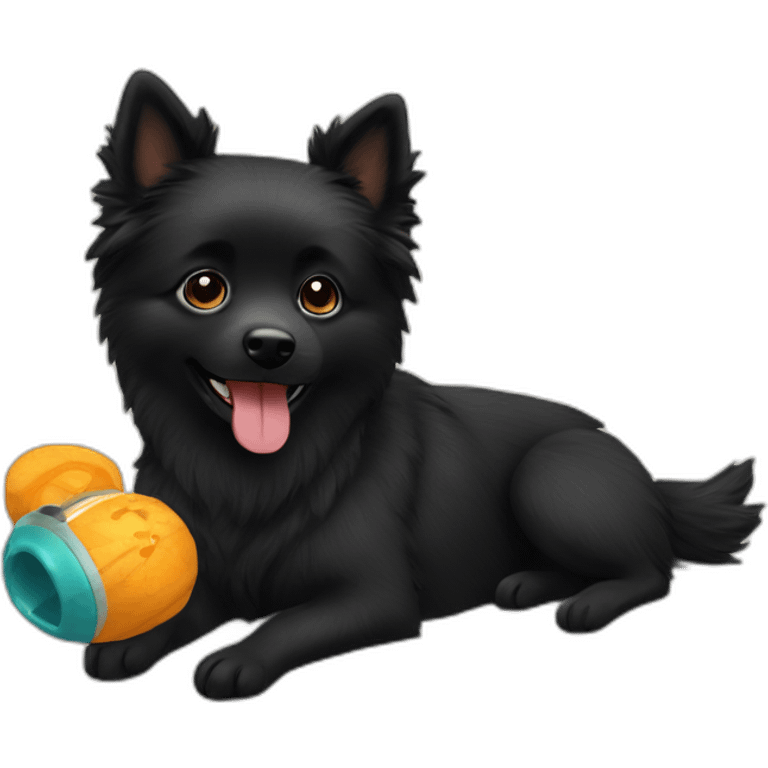 Little black spitz with cuddy toy emoji