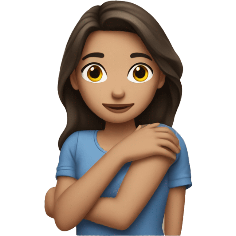 brunette girl hugging herself   emoji