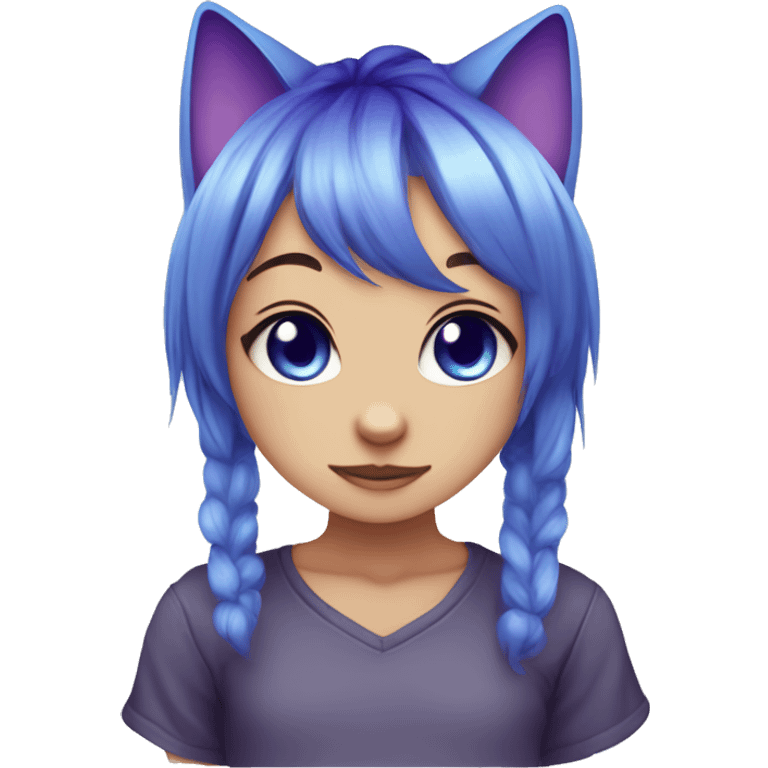 chibi eyes blue purple hair cat ear that says hello emoji