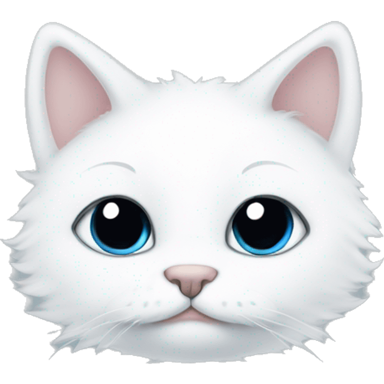 White fluffy cat with black ears and 2 small black dots near left eye emoji