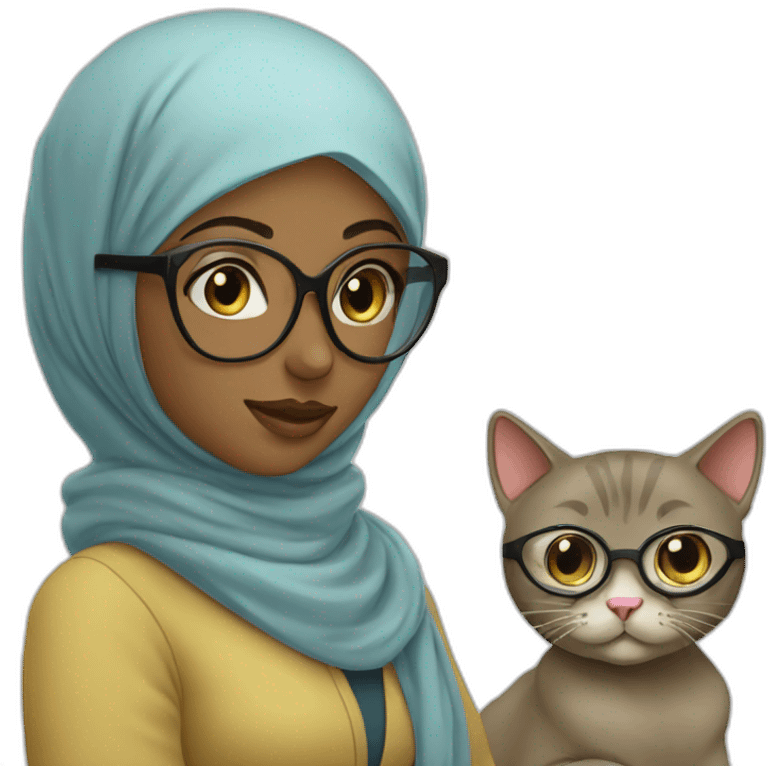 Hijab girl with glasse and cat emoji