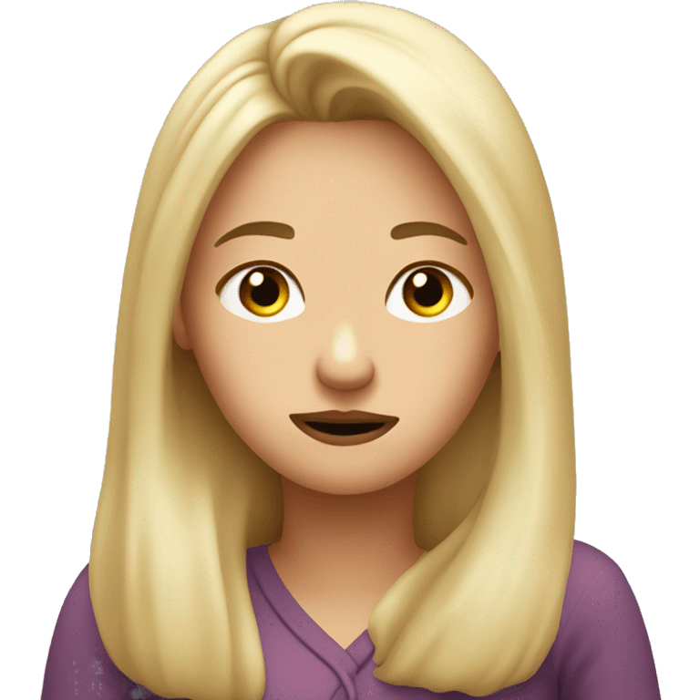 Woman with blond long hair, her hand held up under her chin, rolling her eyes impatiently looking annoyed  emoji