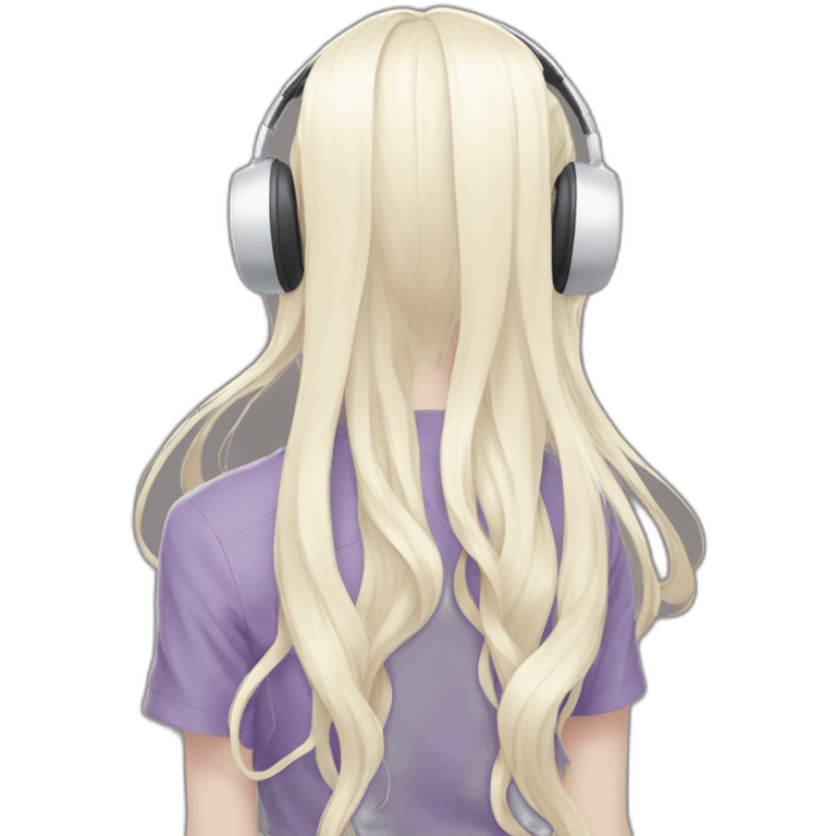 anime girl from behind with headphones on toes and white long hair emoji