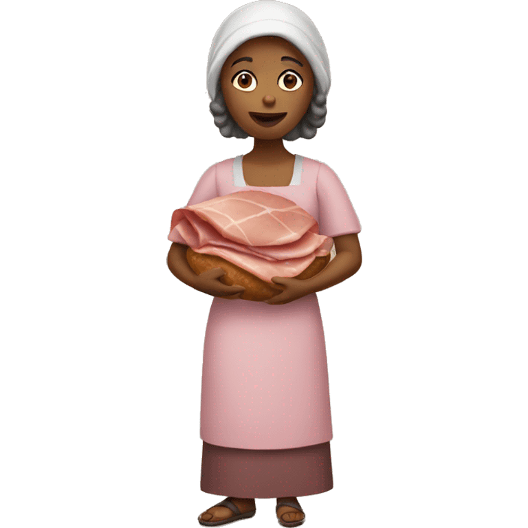 a poor woman with ham in her hands emoji