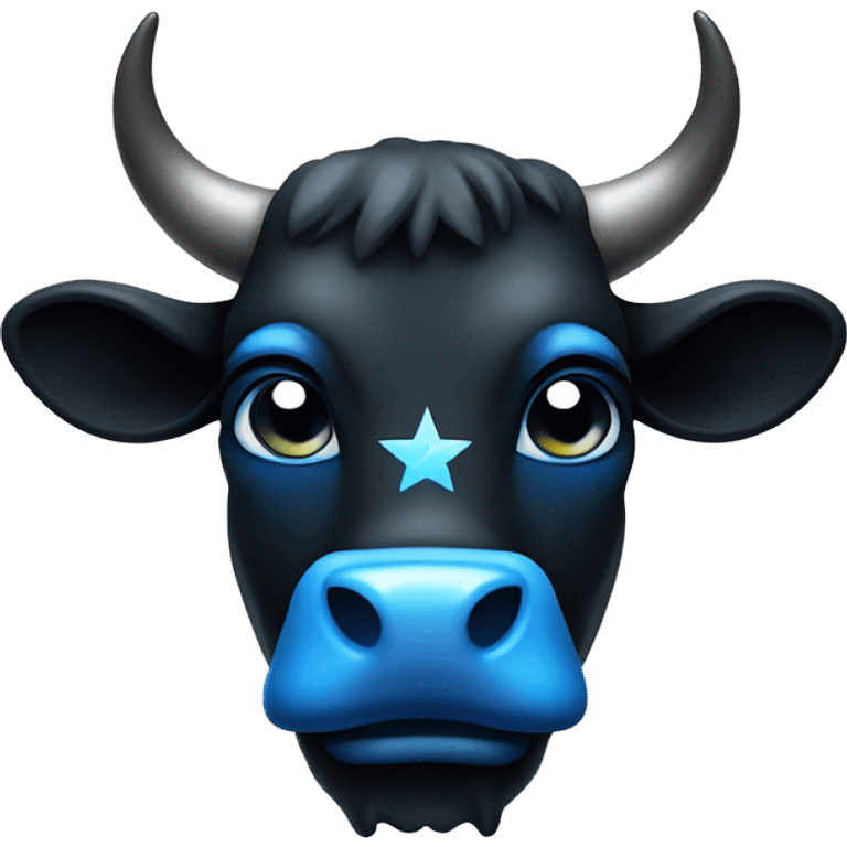 black bull head with a shining blue penta star on his forehead emoji