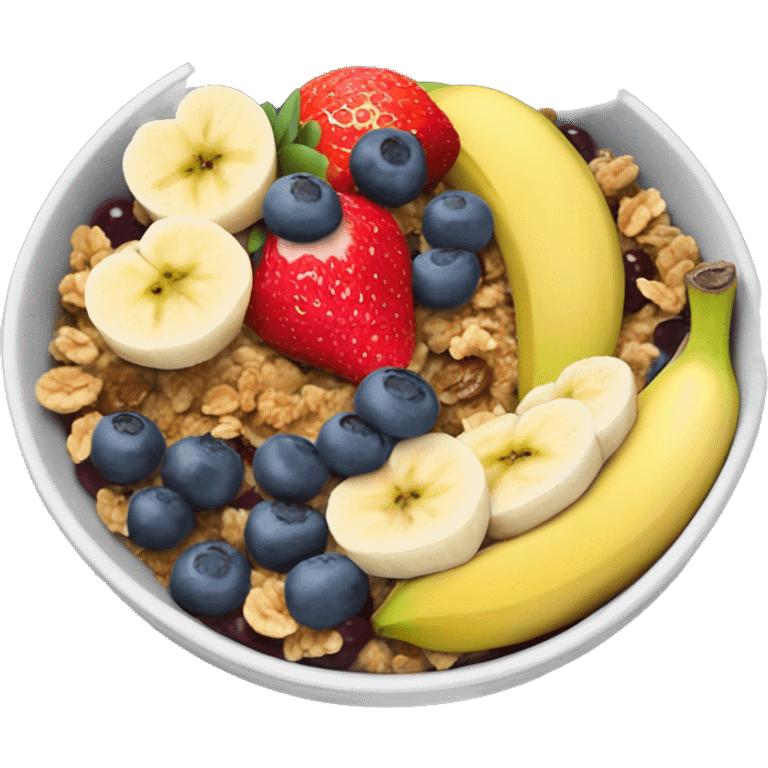 an açaí bowl with bananas strawberry’s and granola emoji