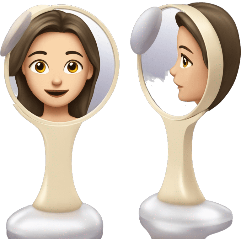 beautiful fancy brunette white girl looking at herself in vanity mirror  emoji