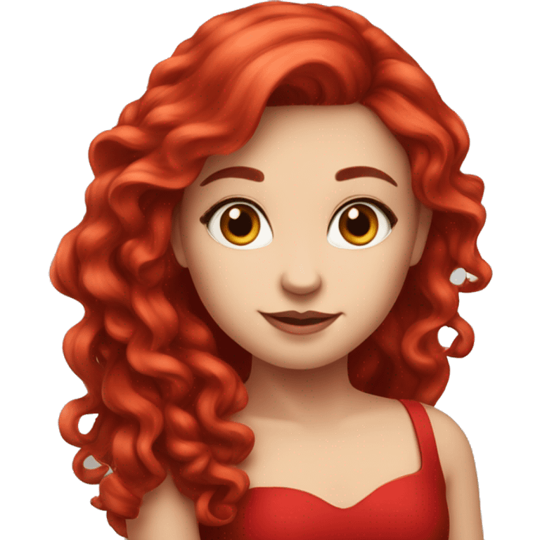 Fair-skin-elegant-girl-in-red-long-dress-with-long-red-hair emoji