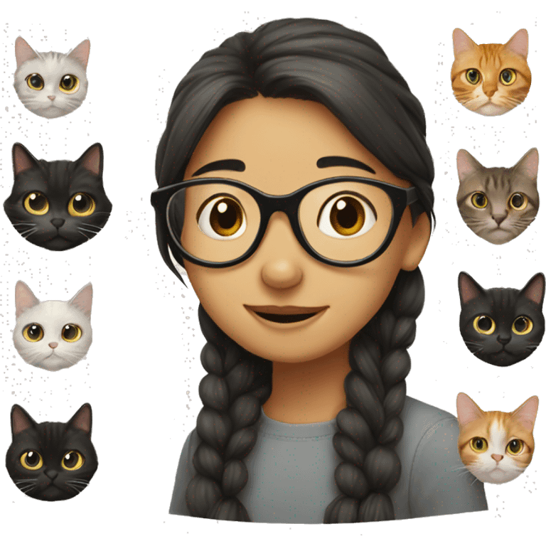 A long-haired girl with round glasses is petting a cat. emoji