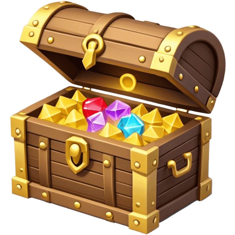 Clash of Clans aesthetic: Cinematic Playful 3D Isometric Treasure Chest Emoji, rendered in a 3D vector-style similar to standard emojis with minimal shading and bold, simplified shapes. A compact, distinct form with signature details, softly glowing with a fantasy RPG magic charm. Simplified yet unmistakably iconic, highly detailed and consistent, glowing with a soft radiance and high shine. Stylized with a touch of heroic grandeur and a soft glowing outline, capturing the essence of a beloved gaming relic with a friendly, playful manner! emoji